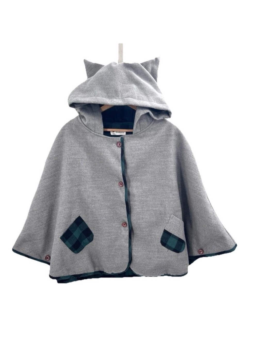 Lingchenyanyu Gray Wool Cat Ears Hooded Cape Coat Kawaii Womens Medium